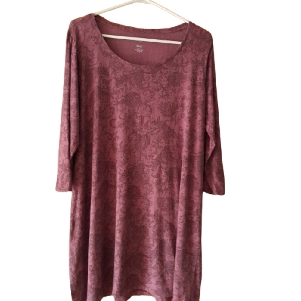 J. Jill Pure Jill Ballet Sleeve Tunic Purple  Size Large Floral 3/4 Sleeve